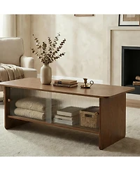 Flynama 47" Rectangular Coffee Table with Fluted Glass Doors