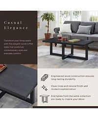 Flynama Contemporary Rectangular Coffee Table Cross Base Wood Finish