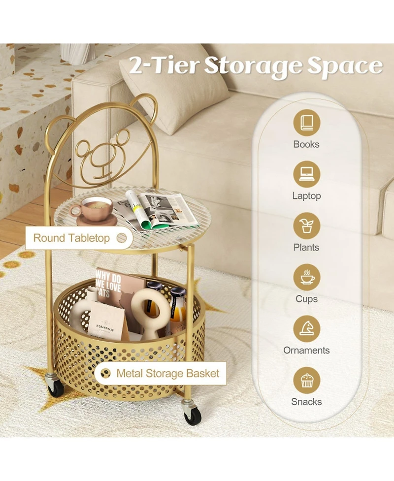 Gouun Modern Glass Sofa Side Table on Lockable Wheels with Storage