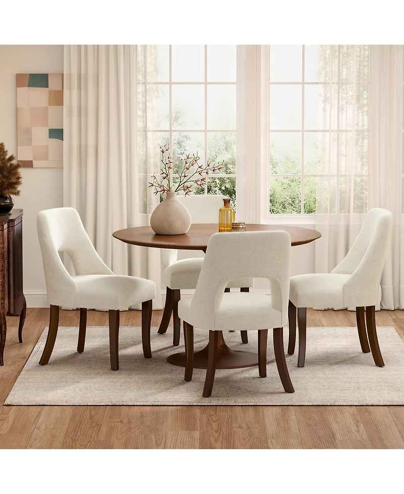 Flynama Set of 2 Tufted Chenille, Curved Rubberwood Legs Dining Chairs