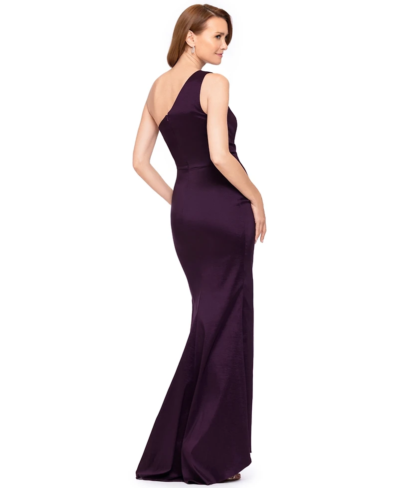 Betsy & Adam Women's Long One-Shoulder Dress
