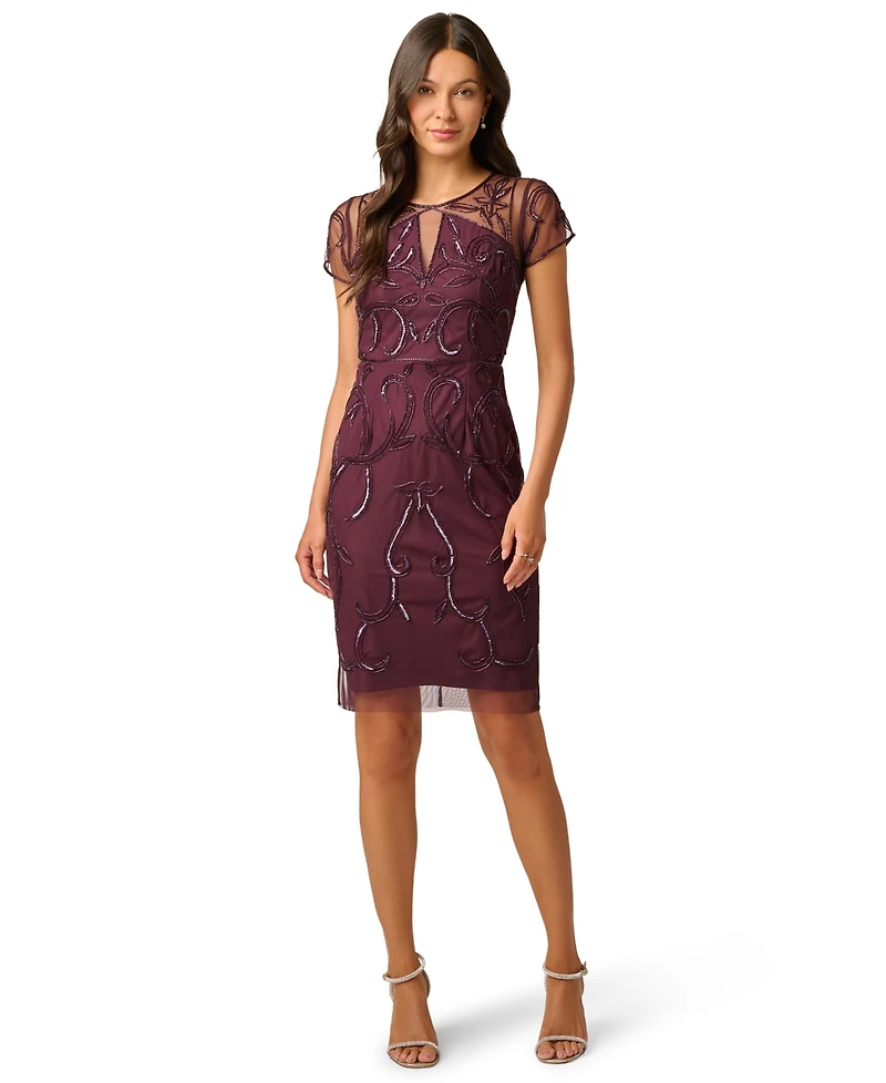 Adrianna Papell Women's Beaded Short-Sleeve Sheath Dress