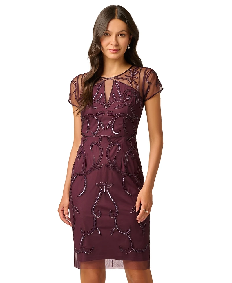 Adrianna Papell Women's Beaded Short-Sleeve Sheath Dress