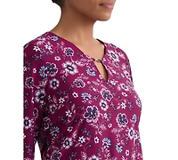 Jones New York Petite Floral V-Neck 3/4-Sleeve Blouse