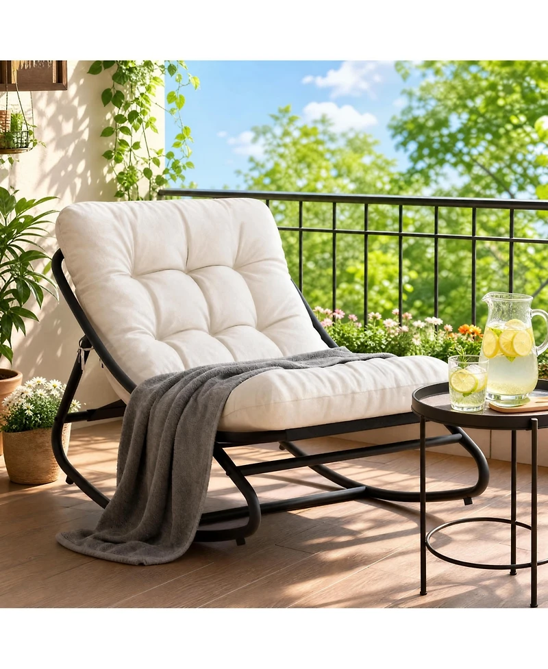 homfan Oversized Patio Rocking Chair Heavy Duty Metal Frame with Thick Removable Cushion 400 lbs Capacity Outdoor Lounge Rocker for Porch Balcony