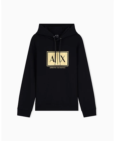 A|X Armani Exchange Men's Black And Gold Box Hoodie Sweatshirt