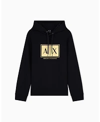 A|X Armani Exchange Men's Black And Gold Box Hoodie Sweatshirt