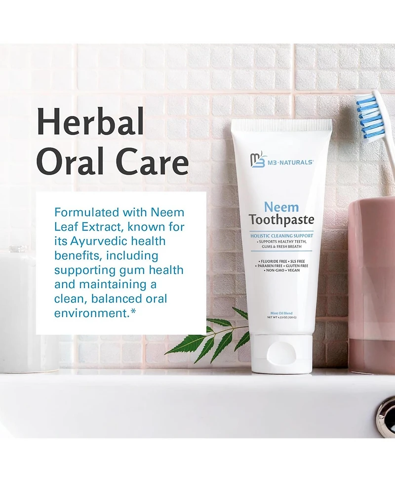 M3 Fluoride-Free Neem Toothpaste with Mint | Herbal Toothpaste | 4.23 oz, Pack of 3