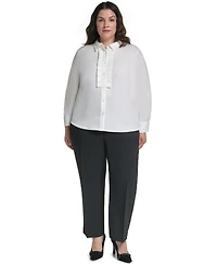 Karl Lagerfeld Paris Plus Long-Sleeve Collared Pleated Blouse