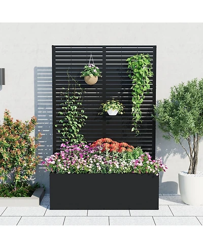 46.5"W x 15.7"D 71"H Metal Trellis with Planter Box, Laser Cut Privacy Screen for Climbing Plants, Garden, Patio, Backyard, Black