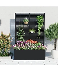 46.5"W x 15.7"D 71"H Metal Trellis with Planter Box, Laser Cut Privacy Screen for Climbing Plants, Garden, Patio, Backyard, Black