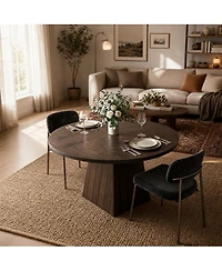 47-Inch Round Pedestal Dining Table, Seats 4-6, Brown Finish, 350 lb Capacity