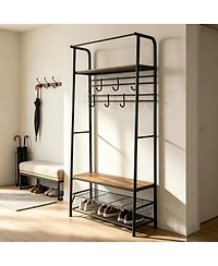 Hall Tree with Shoe Bench, Coat Rack with Storage, Hooks, Entryway Organizer for Hallway Bedroom Office