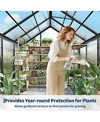 6x6 Ft Walk-In Outdoor Greenhouse, Aluminum Frame with Polycarbonate Panels for Patio Backyard Garden All-Season Plant Growing, Clear