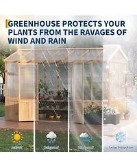 6.4 x 12 ft A-Frame Greenhouse with Cedar Wood Frame and Polycarbonate Panels, for Backyard Garden Patio, Natural Wood