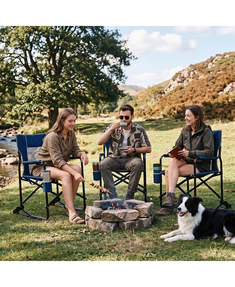 Portable Folding Rocking Camping Chair with Cup Holder, Breathable Backrest