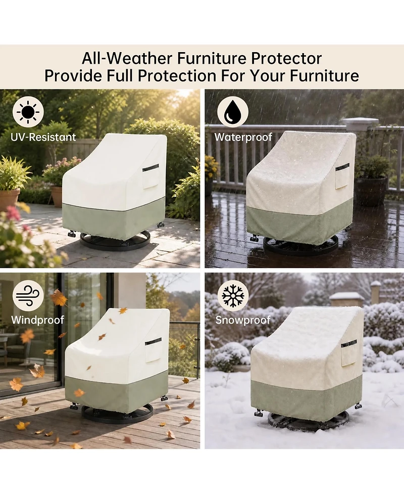 2-Pack Heavy-Duty Waterproof Patio Chair Covers, Fits Up to 31x35x28 Inches,White and Green