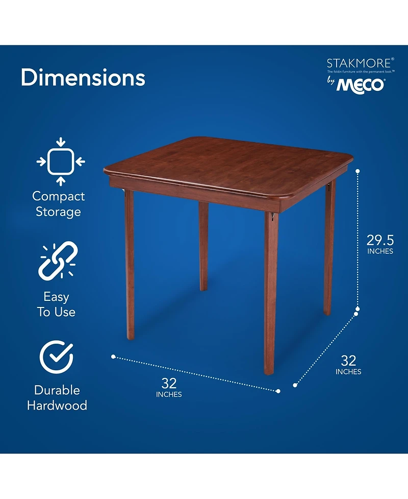 Meco Stakmore Classic Straight Edge Solid Wood Folding Card Table, Cherry Frame