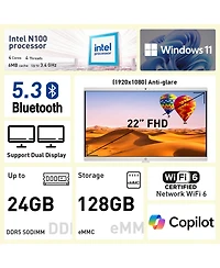 Hp 21.5" Fhd All-in-One Desktop, Intel N-Series N100, Intel Uhd Graphics, 24GB DDR5, 128GB eMMC, Wi-Fi 6, Windows 11 Home, White