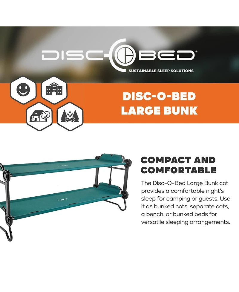 Disc-o-Bed Large Outdoor Convertible 2 Person Portable Camping Bunk Cots