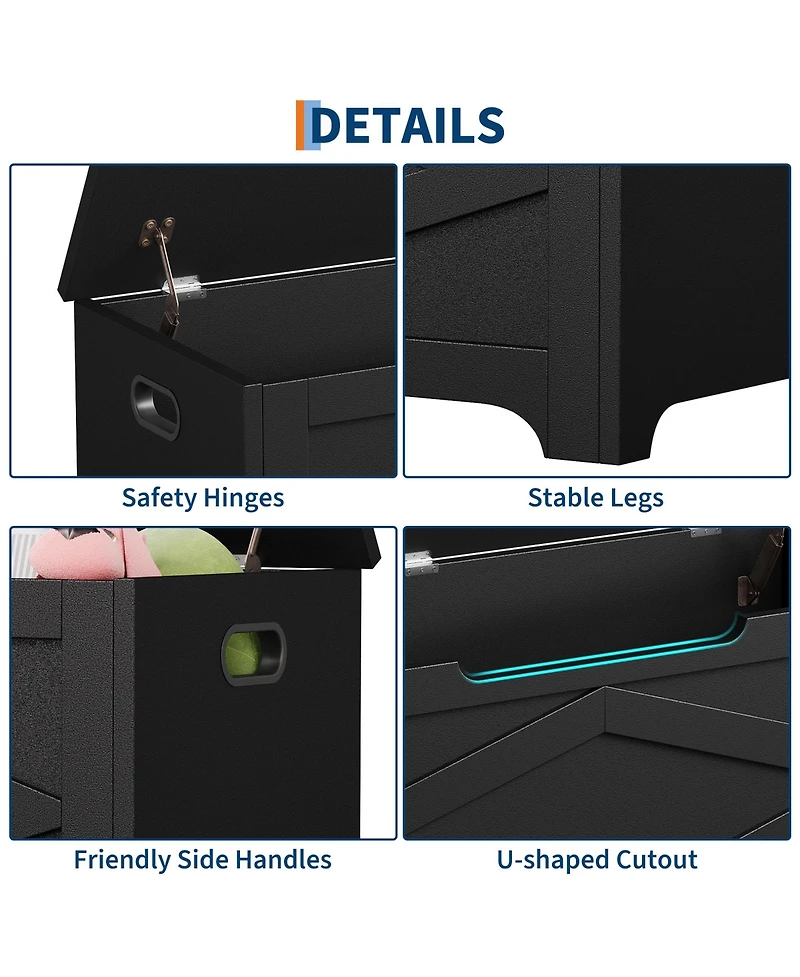 Storage Chest Bench with Safety Hinges, 39 Inch 300 Lbs Capacity Farmhouse Toy Blanket Storage Organizer for Entryway, Bedroom, Living Room
