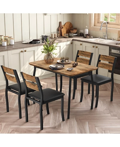 5-Piece Dining Table Set for 4, Space Saving Kitchen Furniture Set with Safe Chamfer Edge Table, Upholstered Chairs for Small Apartment