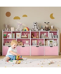 2 Set of Toy Storage Organizer with Movable Drawers, Kids Bookshelf with Hidden Wheels and 5 Open Cubbies, Floor Storage Chest for Playroom, Nursery