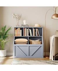 Kids Bookshelf Toy Storage Organizer 35.4"H Layered Cubby Storage Wood Frame Low Height Kid-Friendly for Playroom Bedroom Nursery