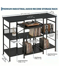 3-Tier Media Storage Shelf with Power Outlet, Record Player Stand, Cd Dvd Organizer Rack for Living Room Entertainment Space