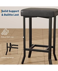 Counter Height Bar Stools Set of 2, Modern Faux Leather Upholstered Barstools with Metal Legs, Space-Saving Backless Stools for Kitchen Kitchen Island