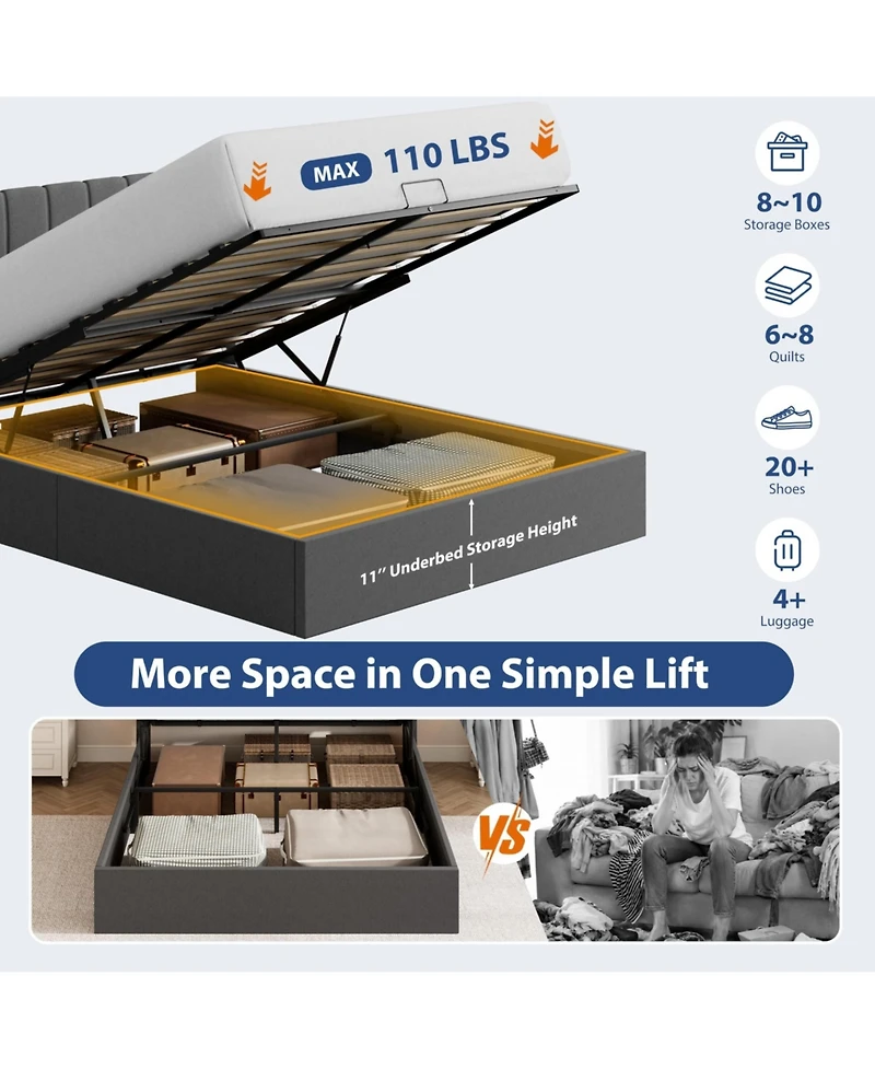 Bed Frame with Storage,Hydraulic Lift Up Bed with Headboard, Modern Upholstered Platform Bed Frame,Hydraulic System with Handle