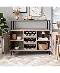 Farmhouse Sideboard Buffet Cabinet with Wine Rack and Adjustable Shelves, Kitchen Storage,Grey