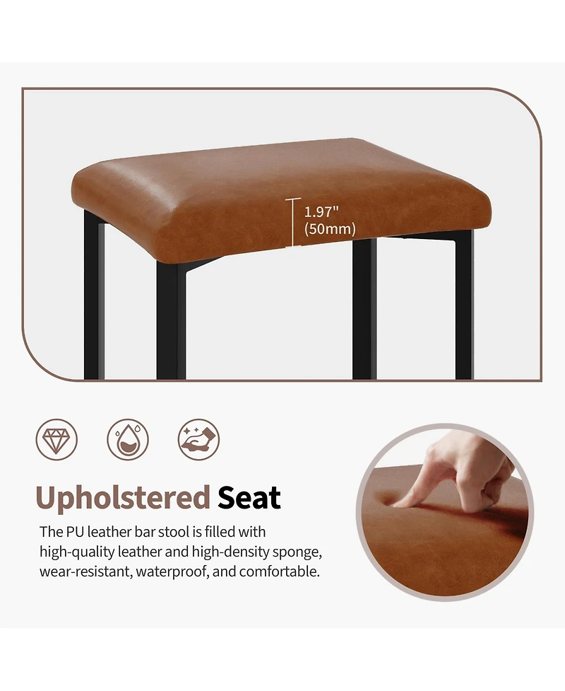 25 "H x 16 "W Set of 4/Set 2 Square Bar Stools with Pu Leather Seat and Metal Legs, Counter Height Barstools for Kitchen Island Dining Room, Brown