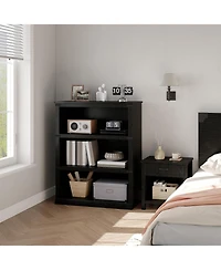 3-Tier Farmhouse Wooden Bookcase, Tall Open Bookshelf, Rustic Black, 40" H x 31.5" W x 12.8" D