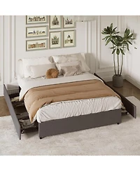 King/Queen/Full Upholstered Platform Bed with Drawers, Linen Storage Bed Frame, Engineered Wood for Bedroom