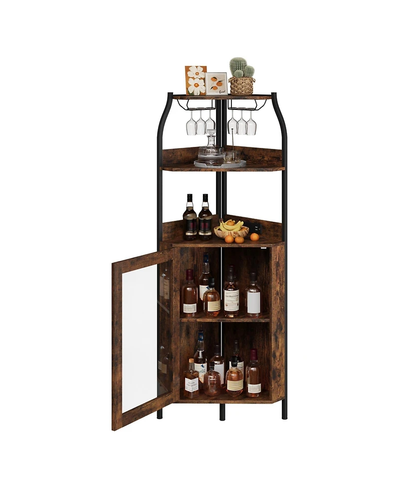 17.7x17.7x60in Wine Cabinet with Curved Arch Design, Engineered Wood Bar Doors for Living Room Dining Room, Brown/Black