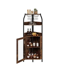 17.7x17.7x60in Wine Cabinet with Curved Arch Design, Engineered Wood Bar Doors for Living Room Dining Room, Brown/Black