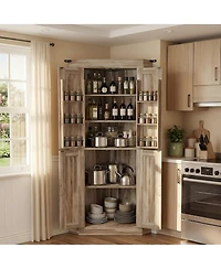 24 x 24 x 71 in Corner Kitchen Cabinet with 5 Shelves and Spice Racks, Engineered Wood Pantry Storage for Dining Room Living Room, Gray
