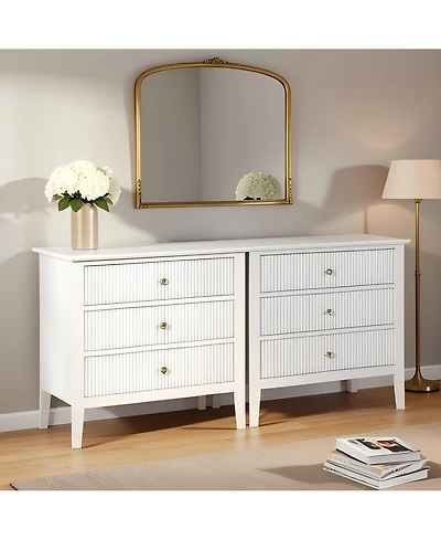 32 x 16 x 30 in Set of 2 Three Drawer Chest, Engineered Wood Dresser Cabinet with Vertical Grain for Bedroom Living Room, White