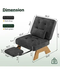 Accent Lounge Chair with Adjustable Backrest and Built-in Footrest Tufted Corduroy Armchair with Lumbar Pillow for Living Room Bedroom Reading Nook