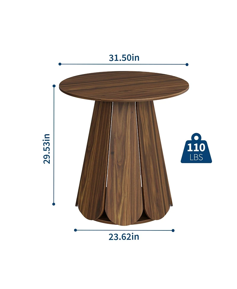 31.5" Brown Round Farmhouse Dining Table with Pedestal Base, Seats 2-4