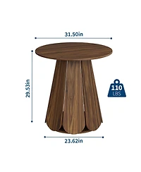31.5" Brown Round Farmhouse Dining Table with Pedestal Base, Seats 2-4