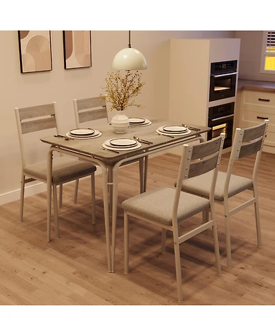 Modern 5-Piece Dining Set for 4 - Black Table + 4 Upholstered Chairs