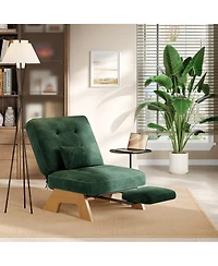 Accent Chair, Corduroy Upholstered Armchair for Living Room | Adjustable Backrest with Pull-Out Footrest, Rubberwood Frame for Bedroom