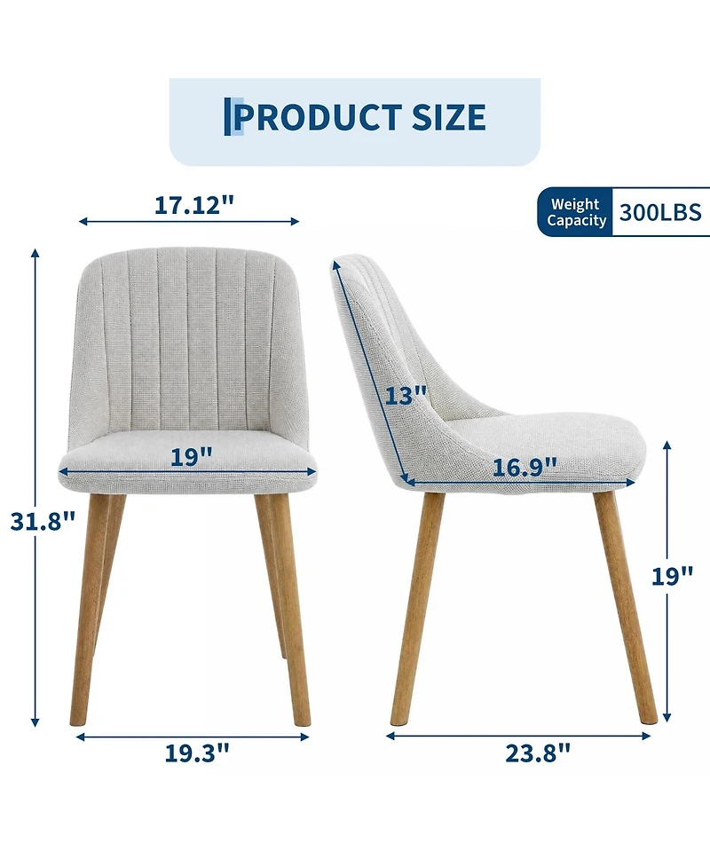 Set of 2 Upholstered Dining Chairs, Fabric Covered Seats with Ergonomic Curved Backrest, Wood Legs, Easy-Clean Surface, 300 lbs Load Capacity