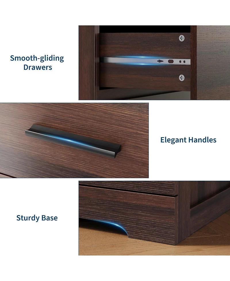 Dresser Set of 2 Mid-Century Modern 5-Drawer Chest Wood Storage Cabinet with Metal Handles for Bedroom Living Room Entryway Hallway