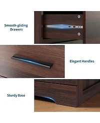 Dresser Set of 2 Mid-Century Modern 5-Drawer Chest Wood Storage Cabinet with Metal Handles for Bedroom Living Room Entryway Hallway