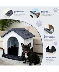 Small/Medium/Large Pp Dog Crate with Roof Window, Weatherproof Indoor Outdoor Dog House for Backyard Patio
