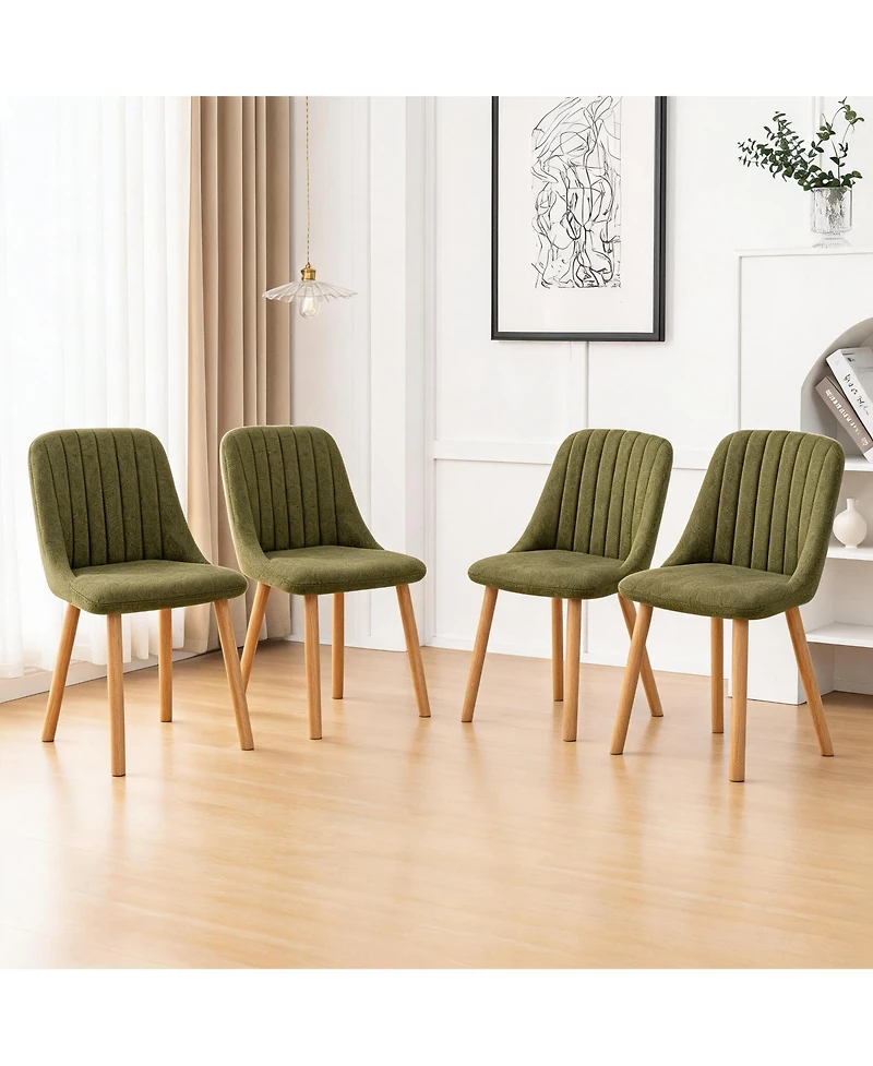 Upholstered Dining Chairs Set of 4, Modern Tufted Accent Chairs with Solid Wood Legs, Supports 300 Lbs for Kitchen Dining Room Vanity