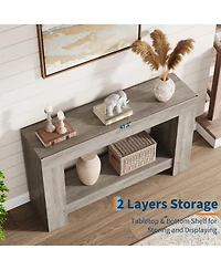 47.2" Farmhouse Console Table with H-Base, 2-Tier Entryway Sofa Table for Living Room,Light Grey